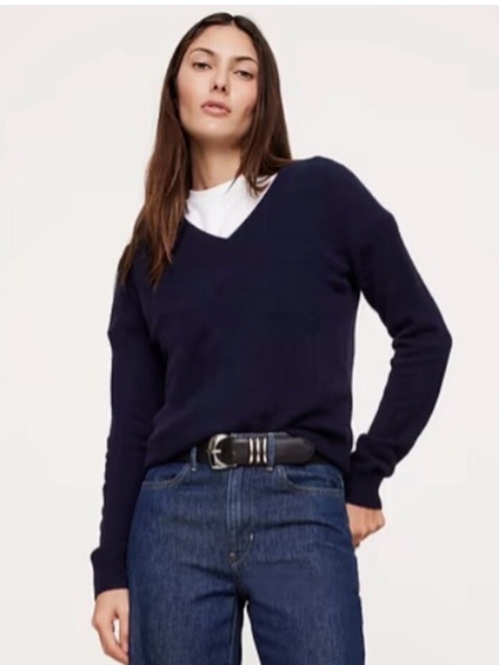 banana republic extra fine merino wool Classic Navy V‑Neck Sweater size small